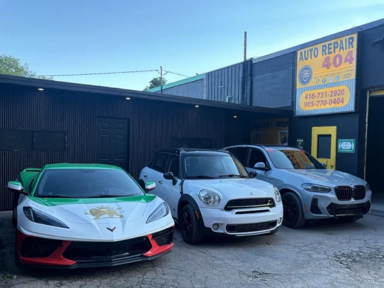 Sports cars parked outside 404 Auto Repair