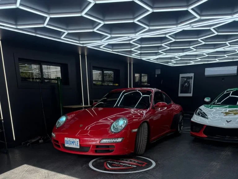 Red Porsche in the detailing studio at 404 Auto Repair
